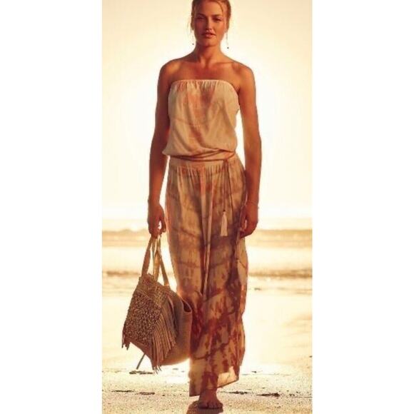 Gypsy 05 Silk Strapless Maxi Dress •S• Cream Brown Tie Dye Tube Anthropologie - Picture 1 of 10